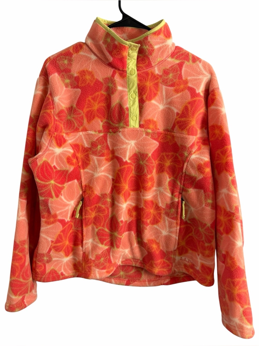 Vintage L.L.Bean Orange and Pink Floral Print Microfleece Pullover